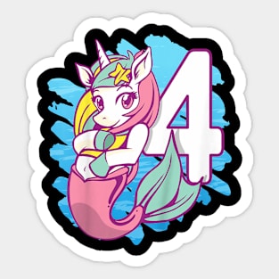 Kids Unicorn Mermaid 4Th Birthday I'M 4 Daughter Girl'S Birthday Sticker